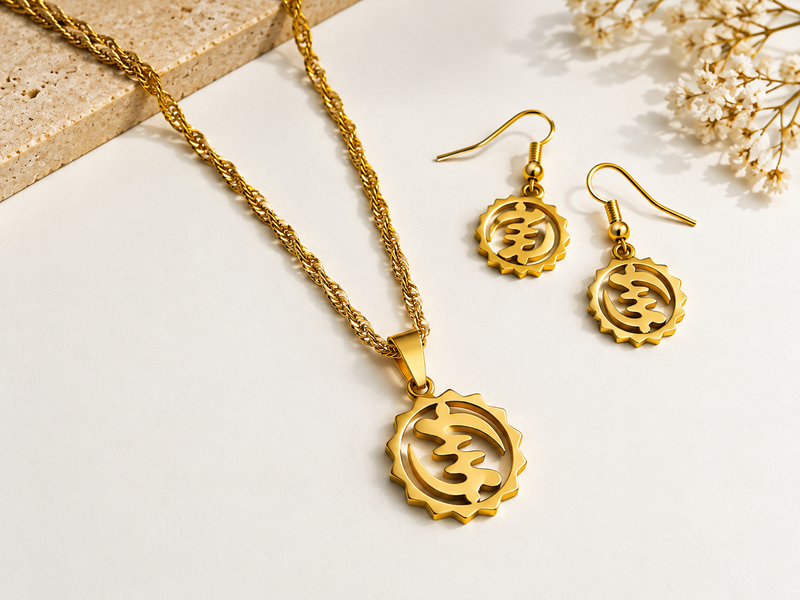 Nyame Ye Ohene Necklace & Earrings Set